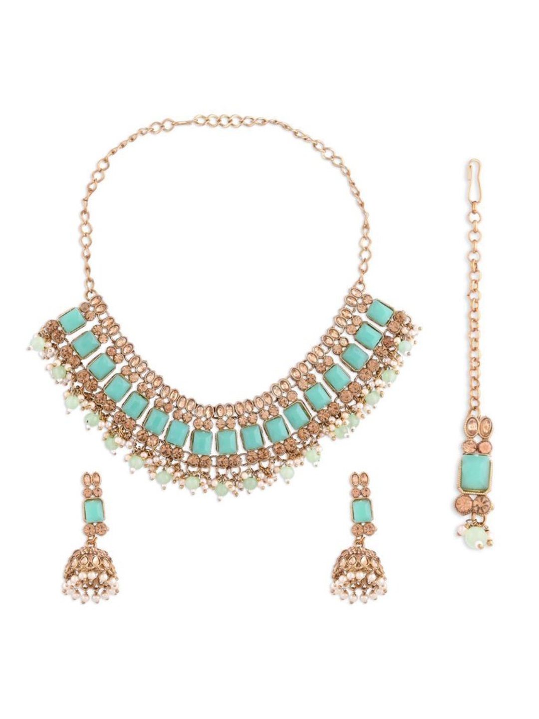 

Efulgenz Gold-Toned & Blue Crystal Studded Gold-Plated Jewellery Set