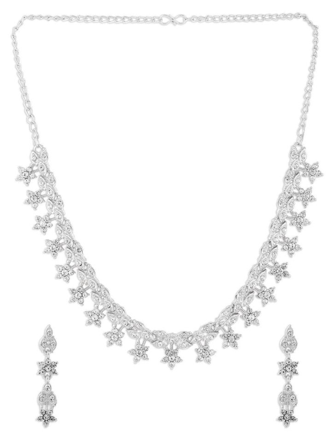 

Efulgenz Silver-Toned & White Crystal-Studded Rhodium-Plated Jewellery Set