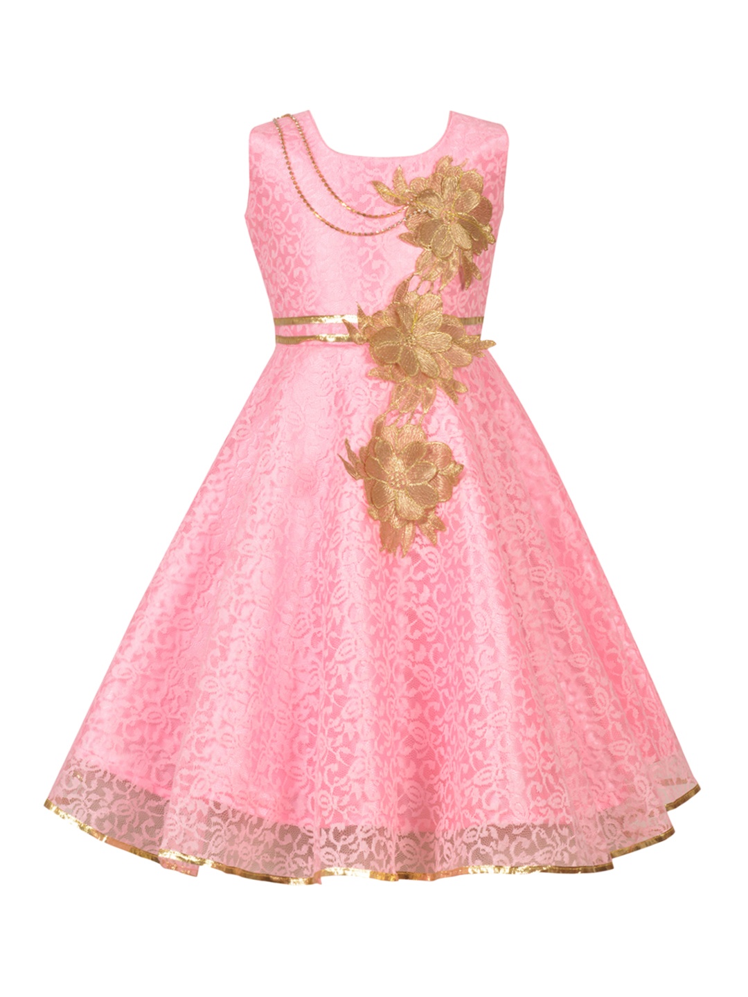 

Aarika Girls Pink Self Design Fit and Flare Dress