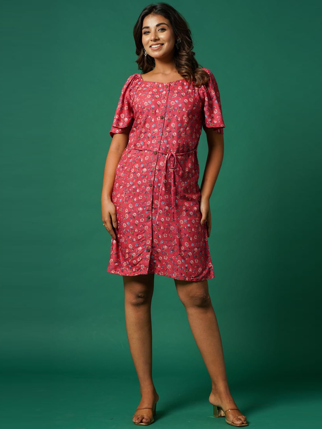 

AUTUMN LANE Red Floral Shirt Cotton Dress