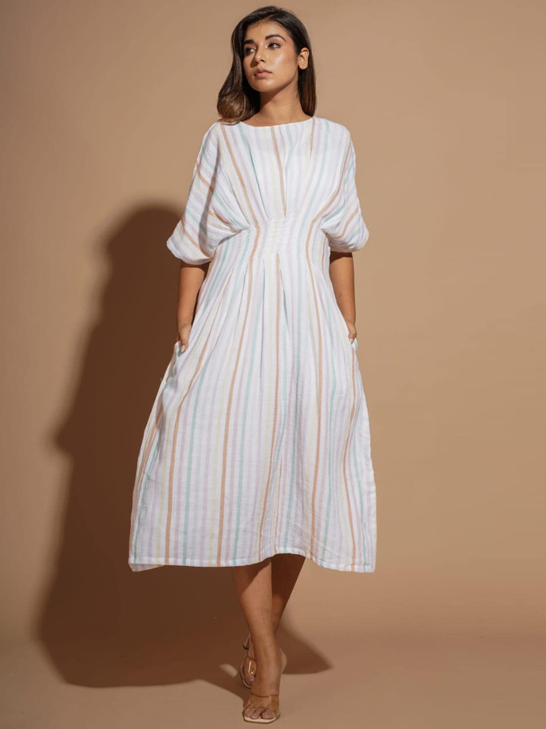 

AUTUMN LANE White Striped Cotton Ethnic Dresses