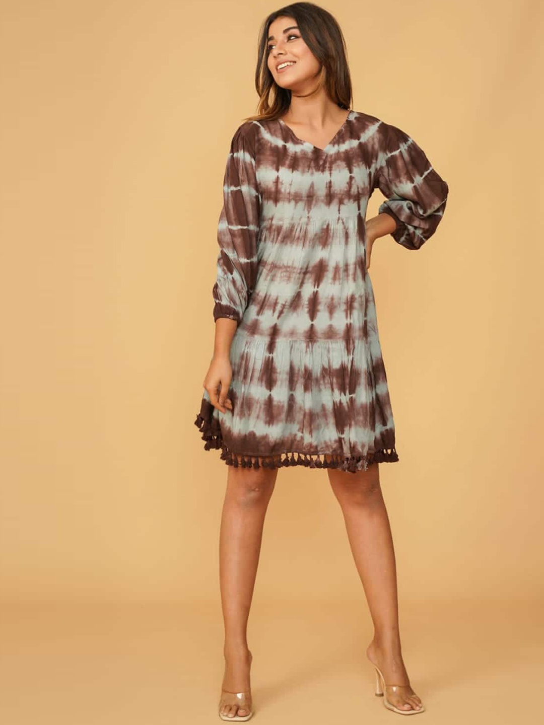 

AUTUMN LANE Brown Tie & Dye Cotton A-Line Dresses