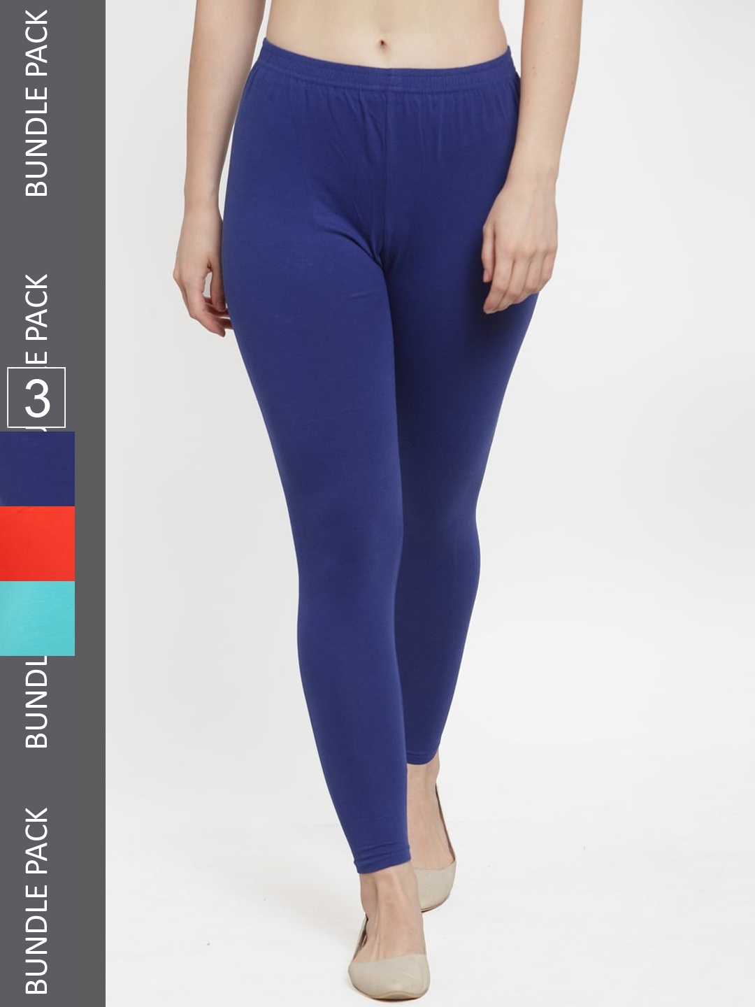 

Jinfo Pack Of 3 Solid Ankle-Length Leggings, Blue