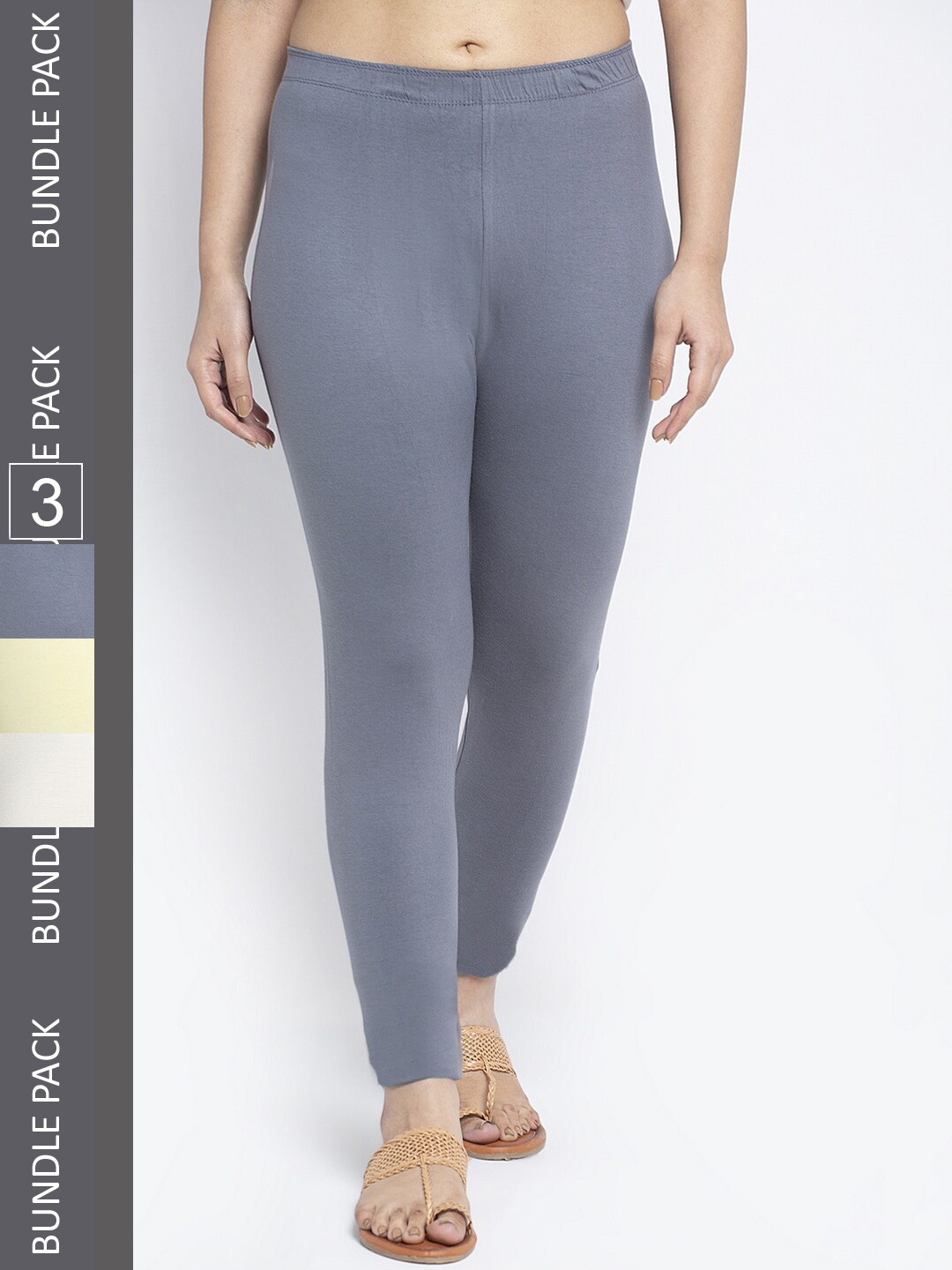 

Jinfo Pack Of 3 Solid Ankle-Length Leggings, Grey