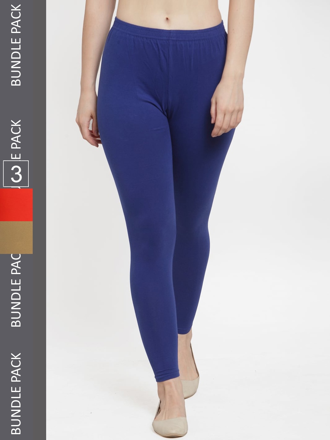 

Jinfo Women Pack Of 3 Ankle Length Cotton Leggings, Blue