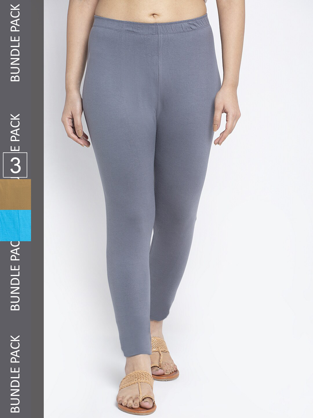 

Jinfo Pack Of 3 Ankle-Length Cotton Leggings, Grey