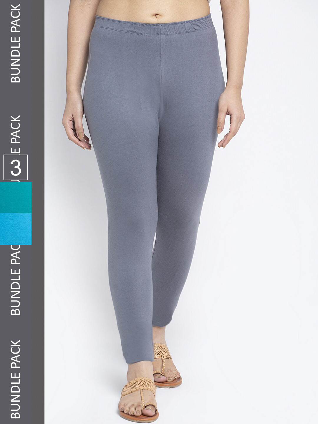 

Jinfo Women Pack Of 3 Ankle Length Cotton Leggings, Grey