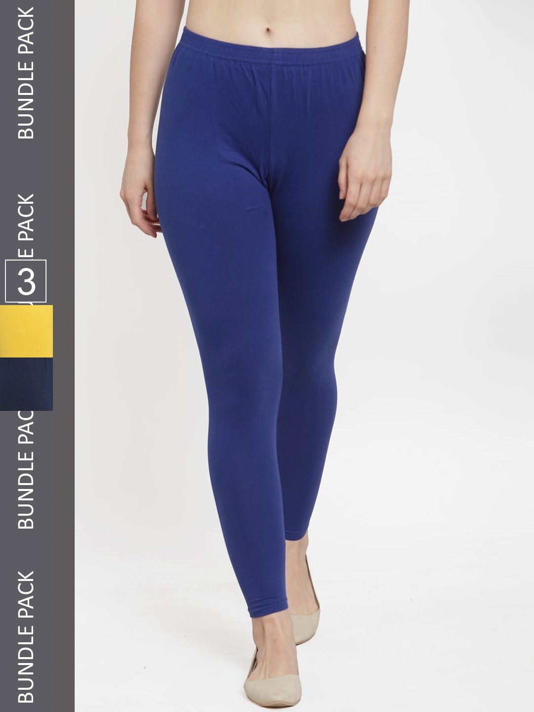 

Jinfo Pack of 3 Cotton Ankle-Length Cotton Leggings, Blue