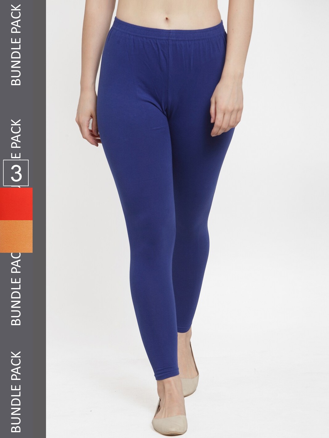 

Jinfo Women Pack Of 3 Solid Ankle-Length Leggings, Blue
