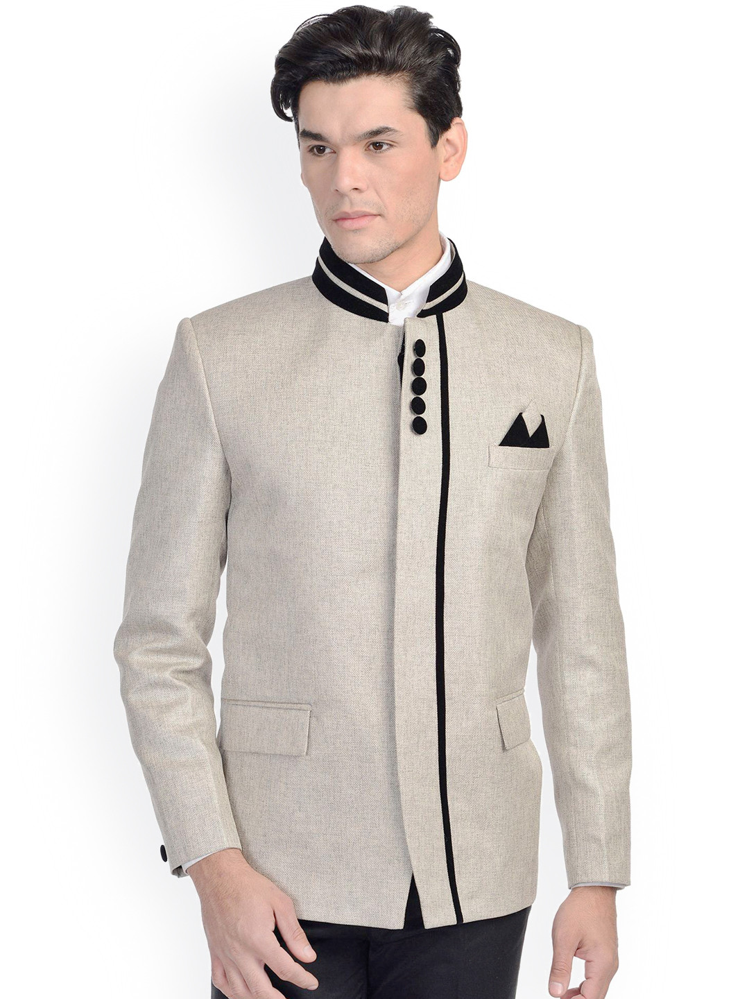 

Wintage Grey Single-Breasted Tailored Fit Ethnic Bandhgala Blazer