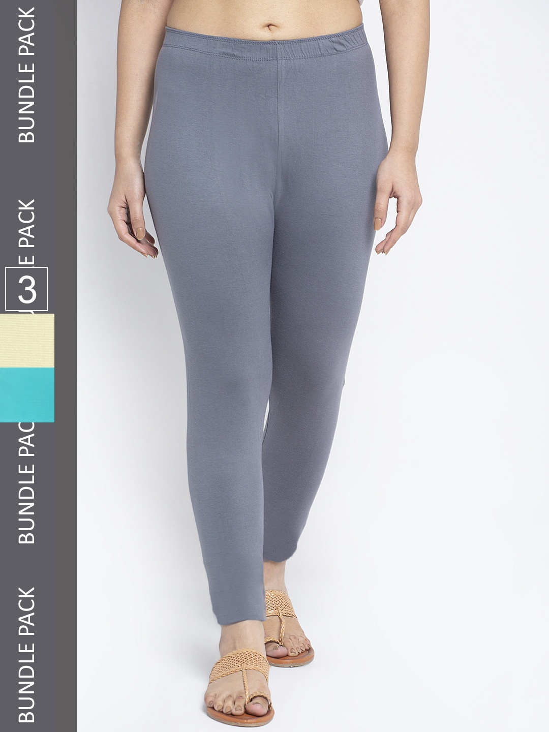 

Jinfo Pack Of 3 Ankle Length Cotton Leggings, Grey