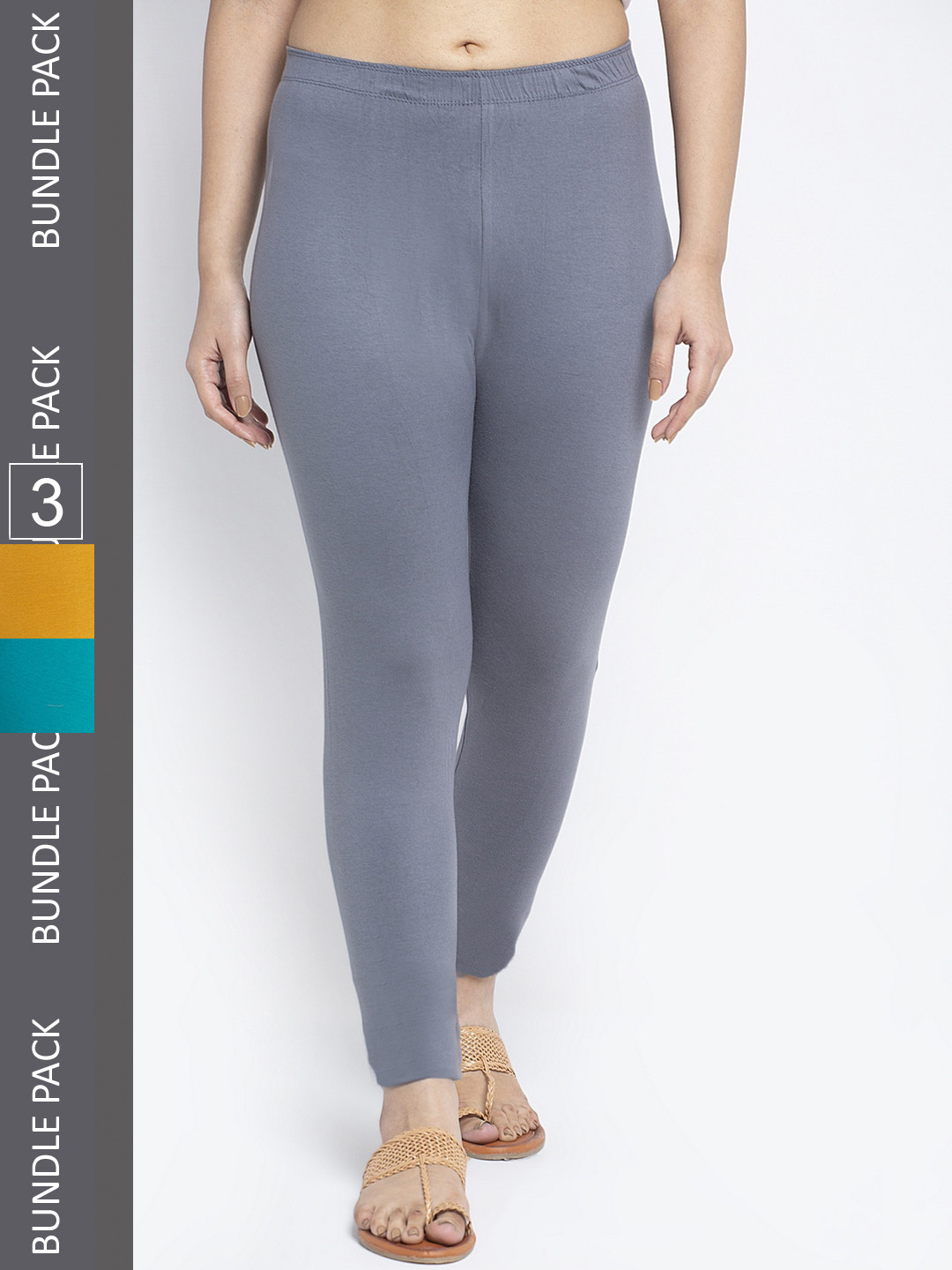 

Jinfo Pack Of 3 Ankle-Length Cotton Leggings, Grey