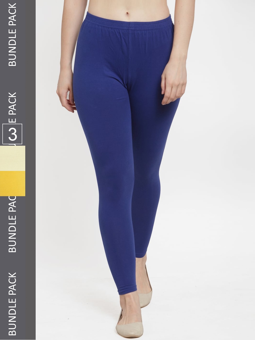 

Jinfo Pack Of 3 Ankle-Length Cotton Leggings, Blue