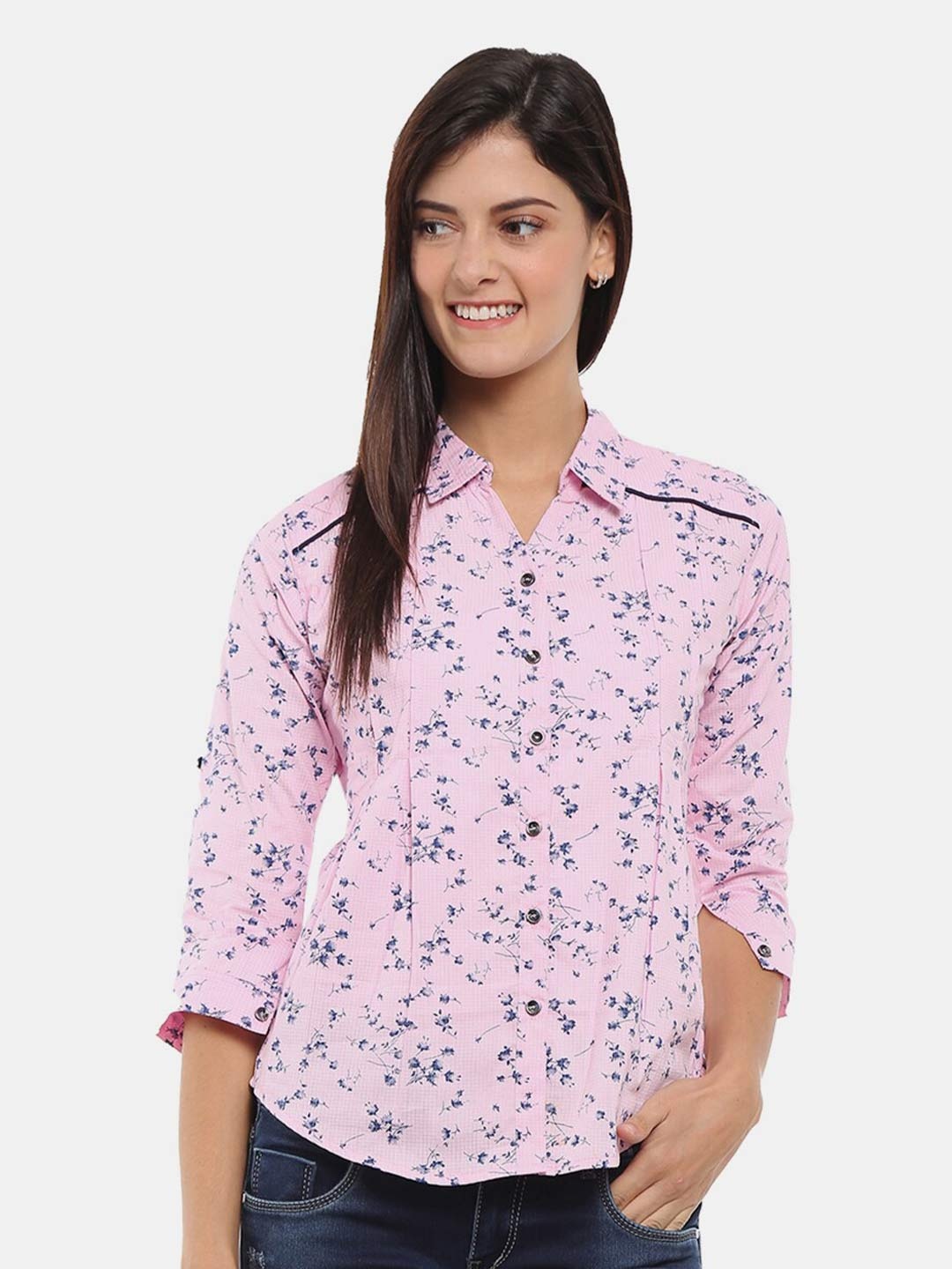 

V-Mart Women Classic Floral Printed Cotton Casual Shirt, Pink