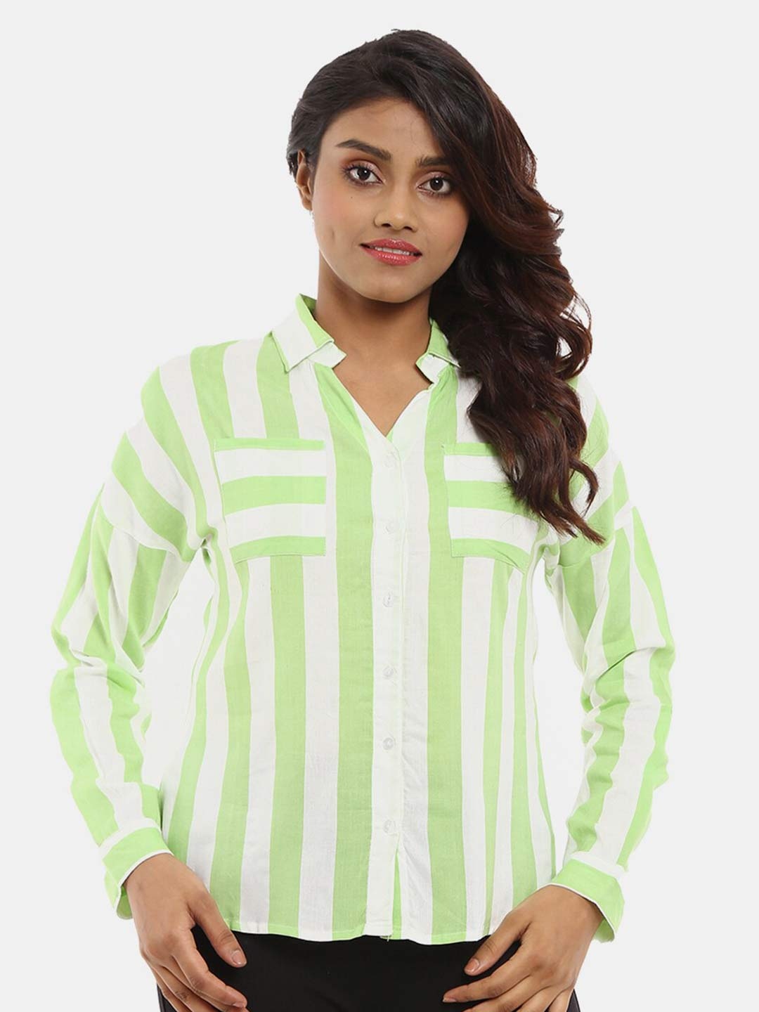 

V-Mart Women Green Classic Striped Casual Shirt