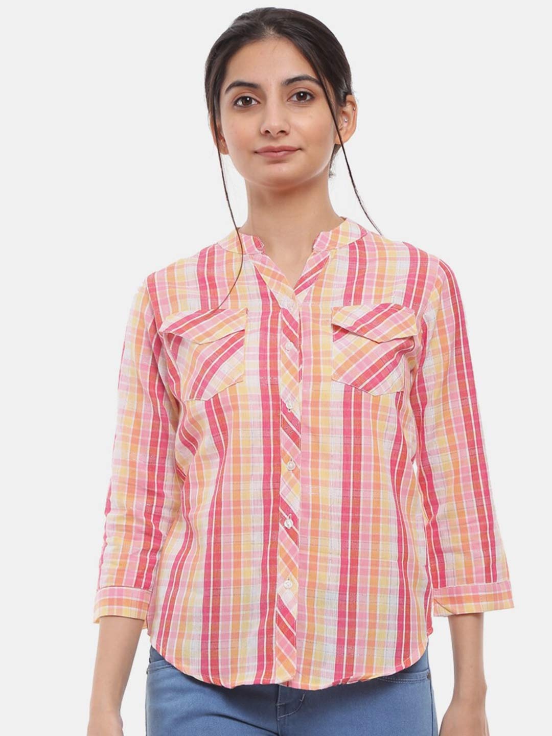 

V-Mart Classic Tartan Checks Checked Cotton Casual Shirt, Pink