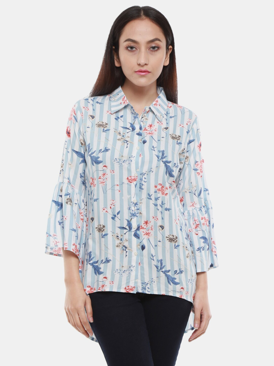 

V-Mart Women Classic Floral Printed Casual Shirt, Blue