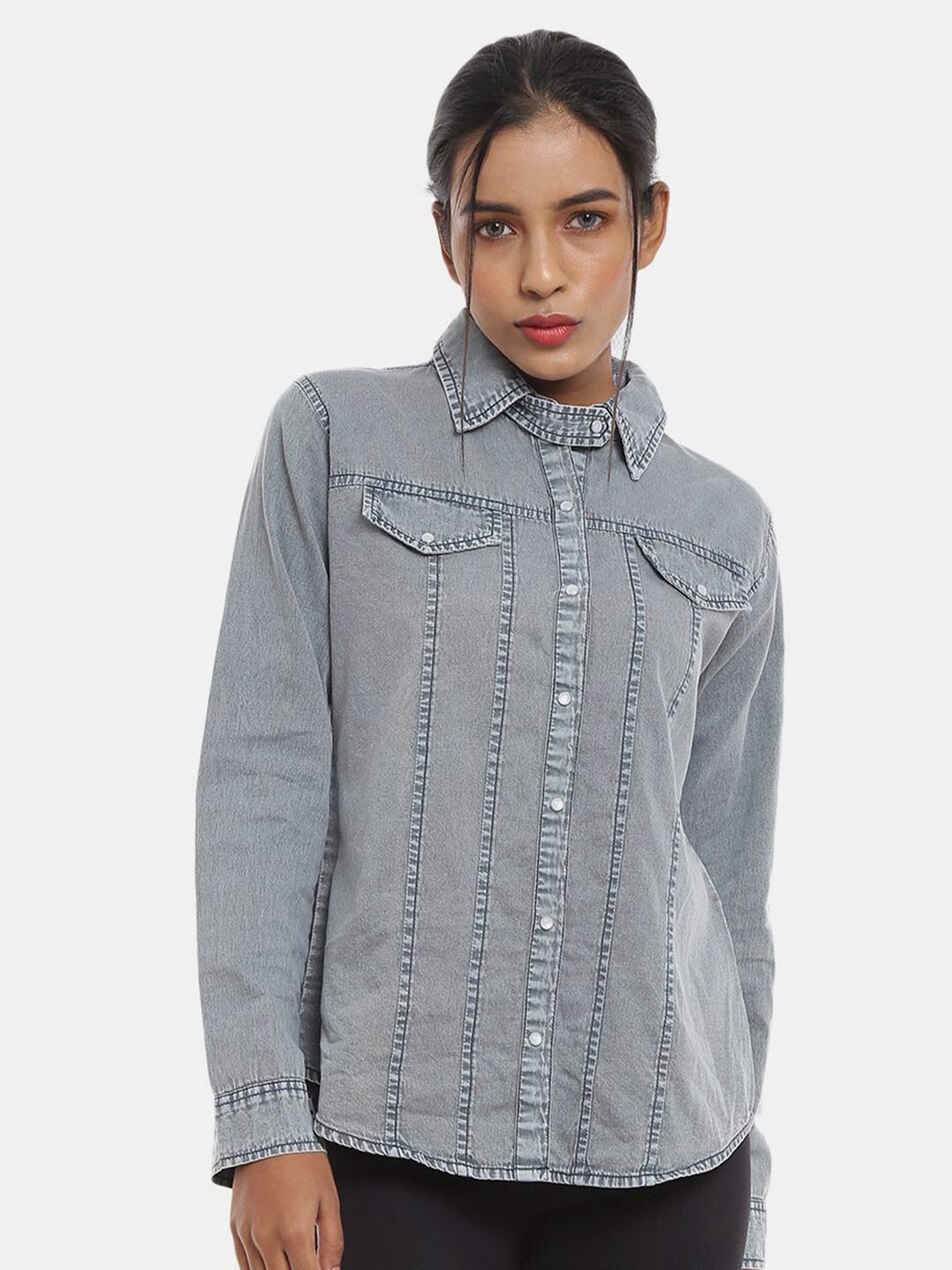 

V-Mart Women Grey Classic Denim Casual Shirt