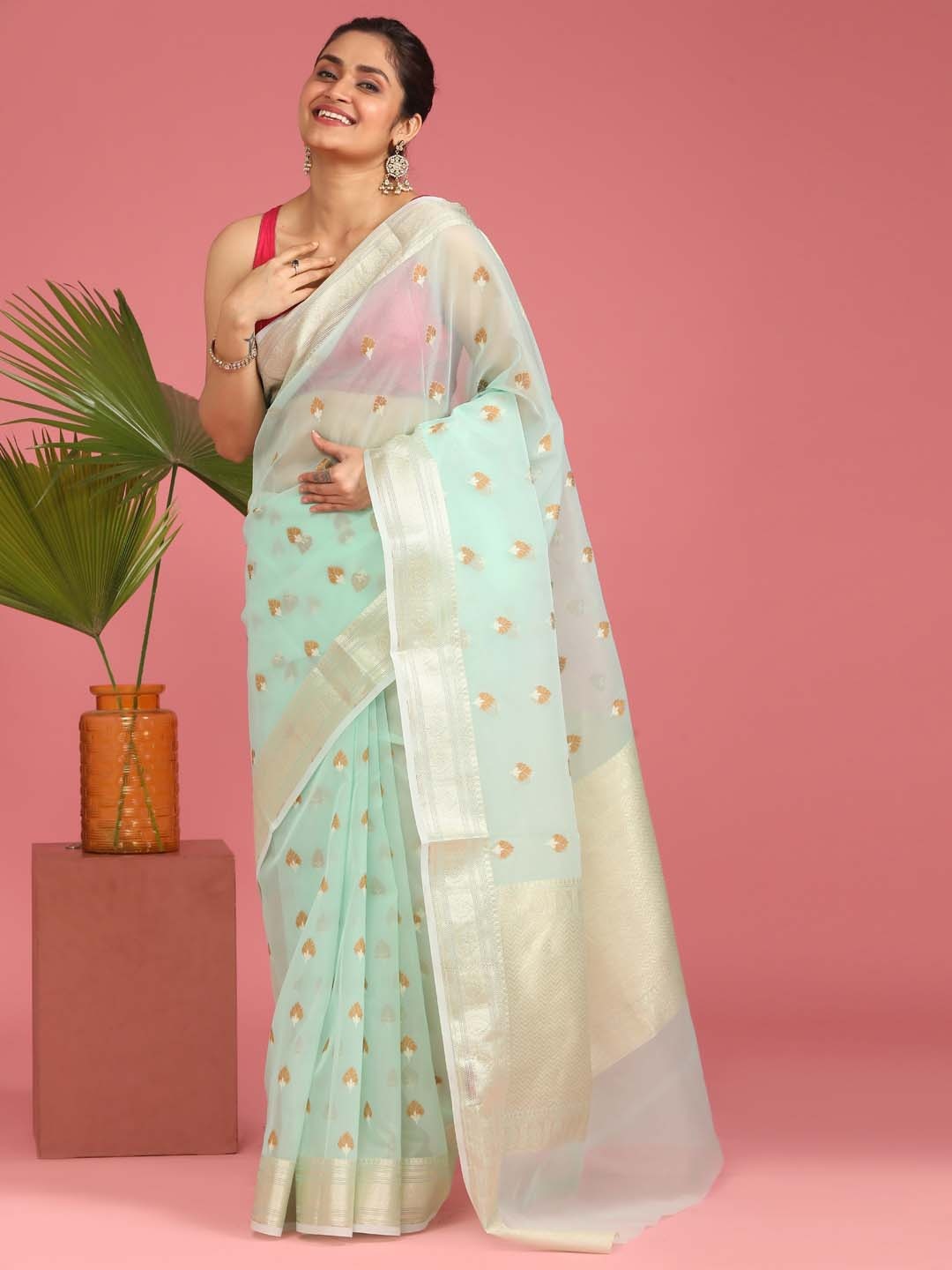 

Saranee Blue & Gold-Toned Woven Design Zari Art Silk Banarasi Saree