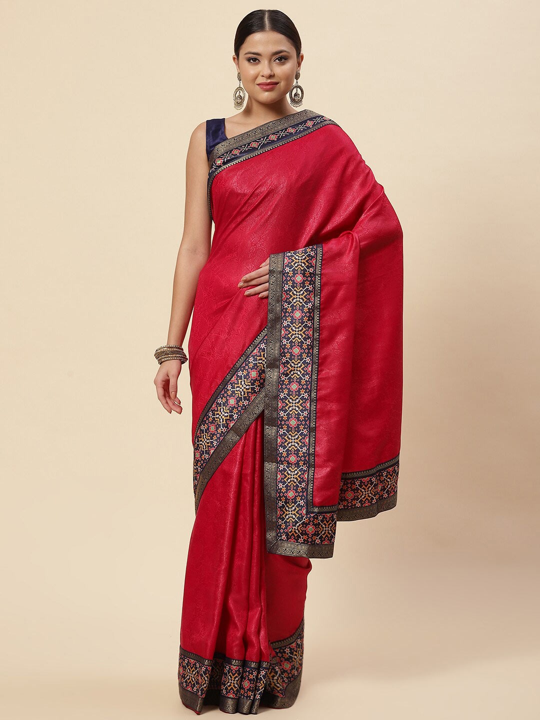 

Meena Bazaar Pink & Navy Blue Ethnic Motifs Zari Saree
