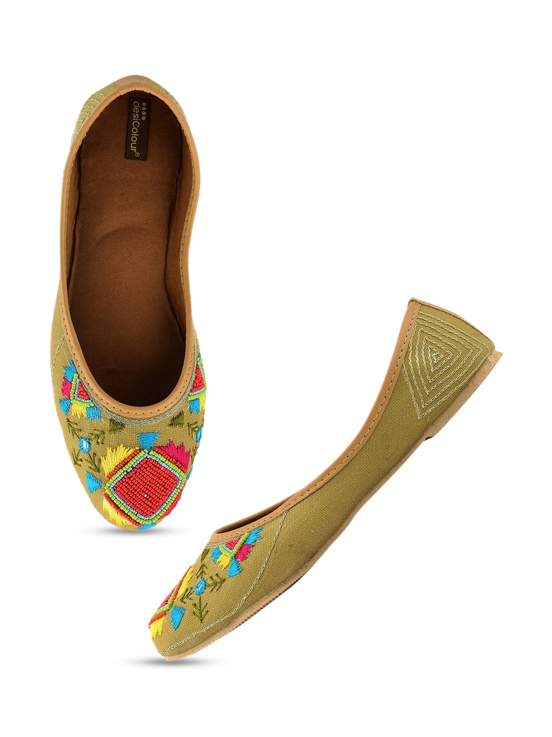 

DESI COLOUR Women Olive Green Ethnic Mojaris Flats