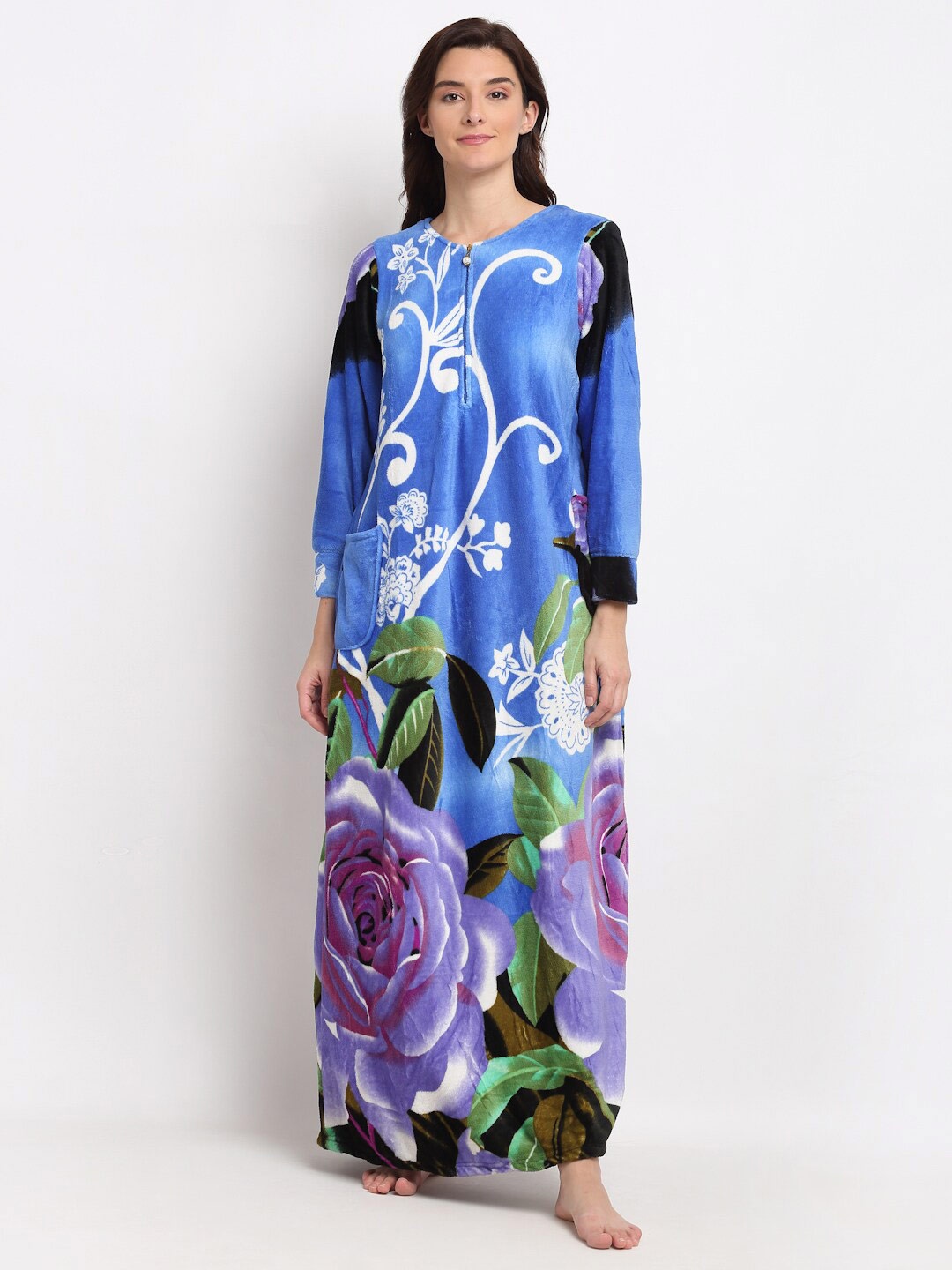 

GRACIT Blue Printed Floral Maxi Nightdress