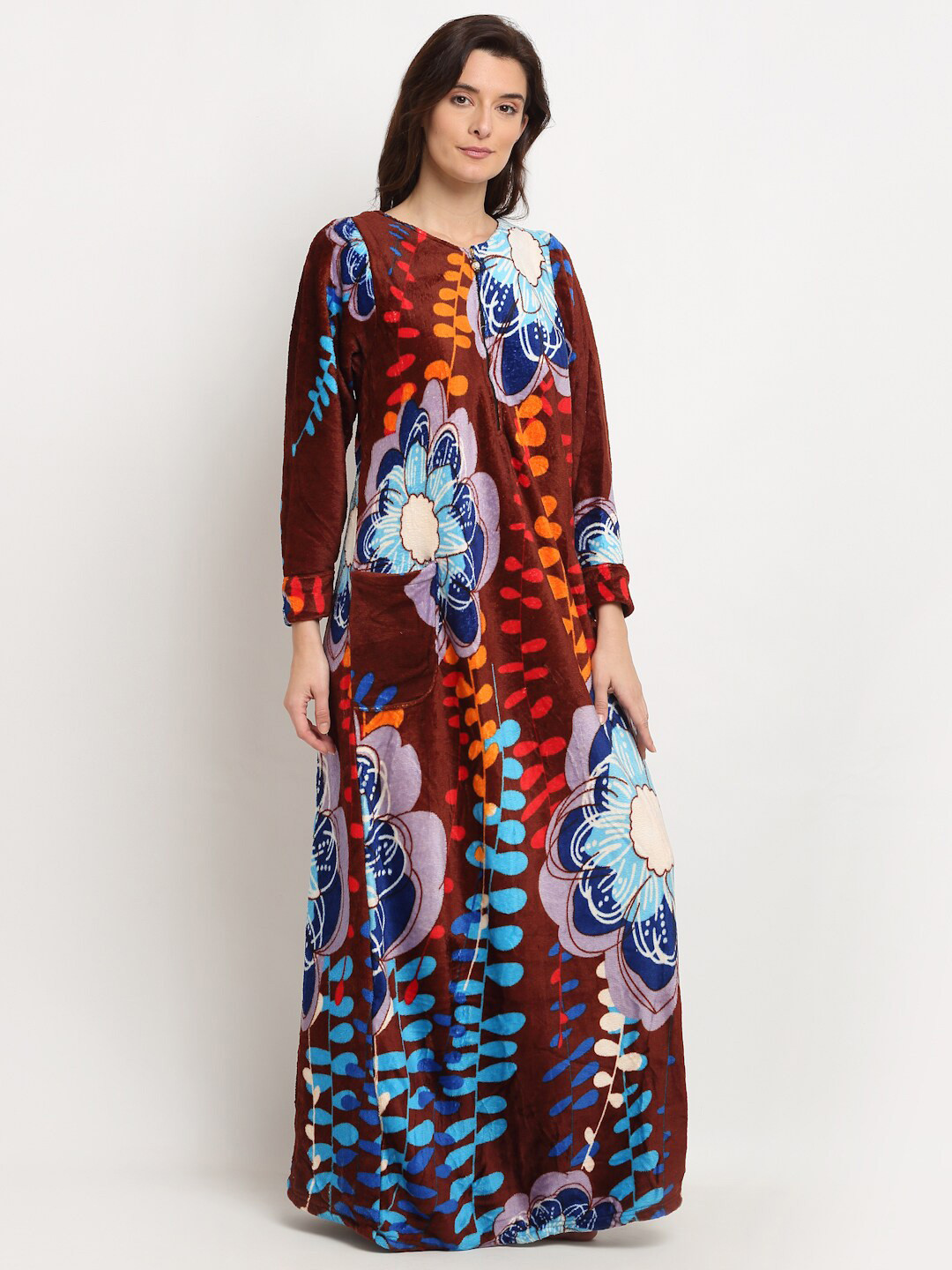

GRACIT Brown Printed Floral Maxi Nightdress