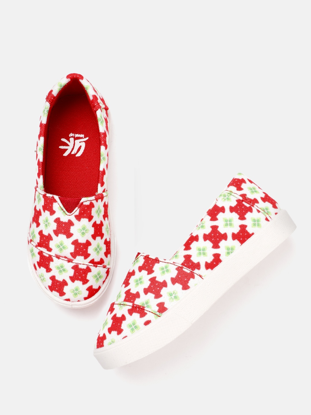 

YK Girls Floral Printed Slip-On Sneakers, Red