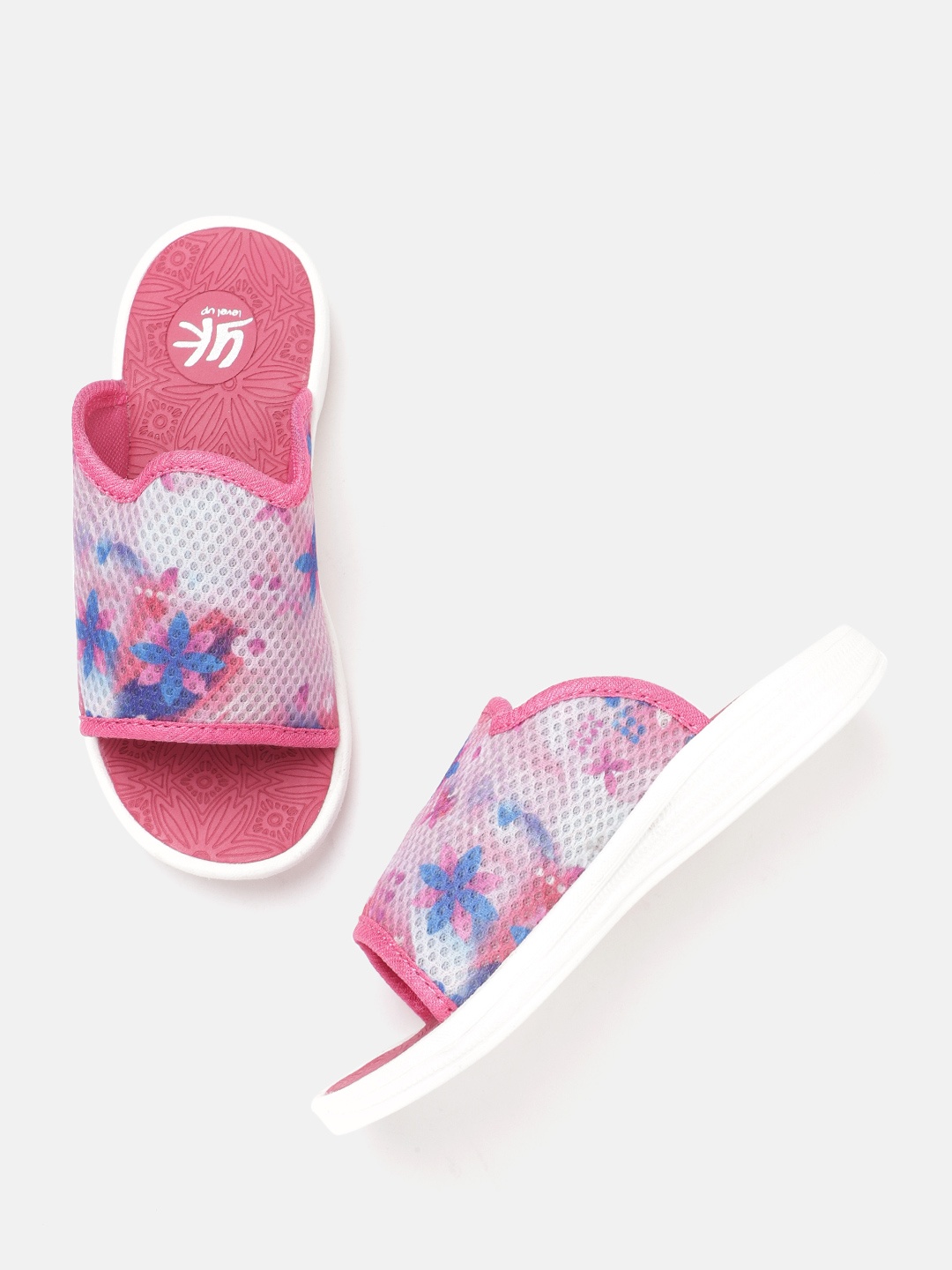

YK Girls Woven Design & Floral Printed Open Toe Flats, White