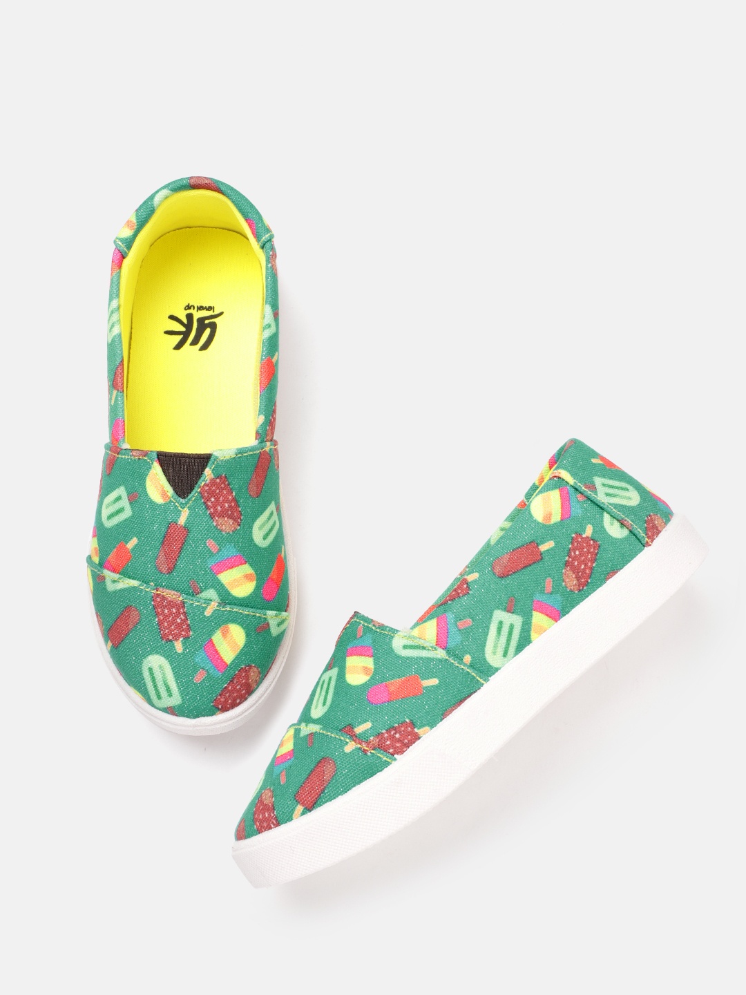 

YK Girls Conversational Printed Slip-On Sneakers, Green