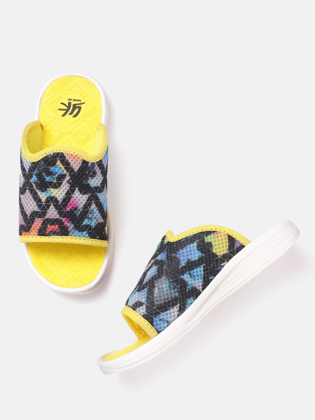 

YK Girls Printed Sliders, Yellow