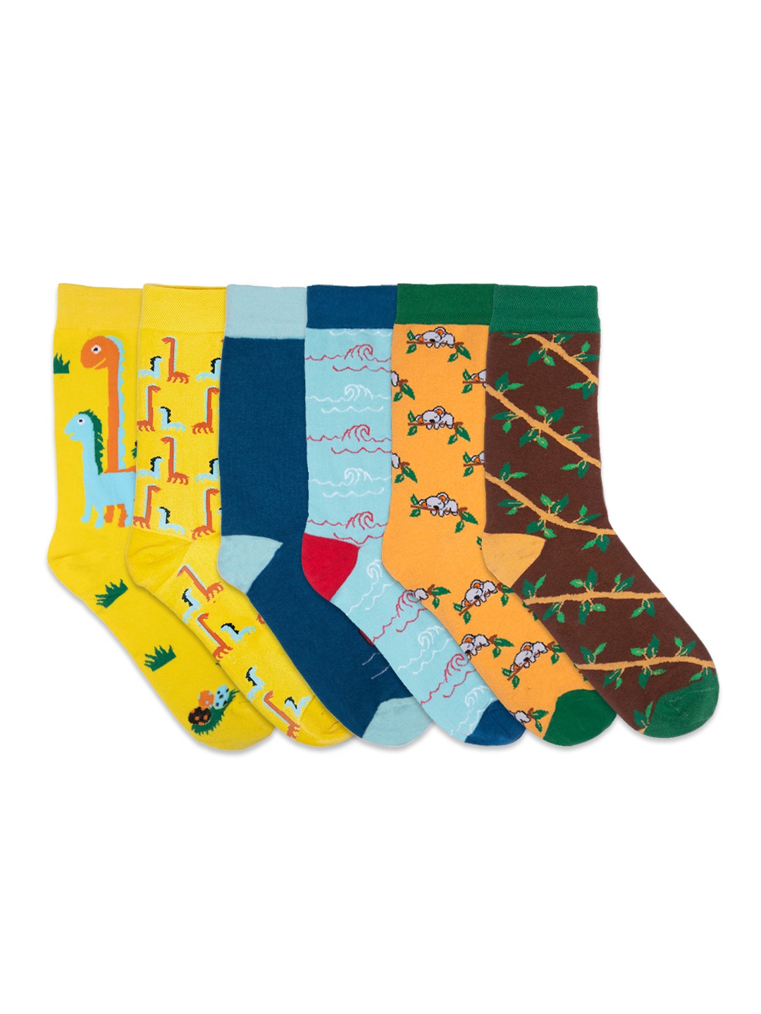 

Hexafun Animalholic Series Pack Of 6 Organic Cotton Ankle Length Socks, Yellow