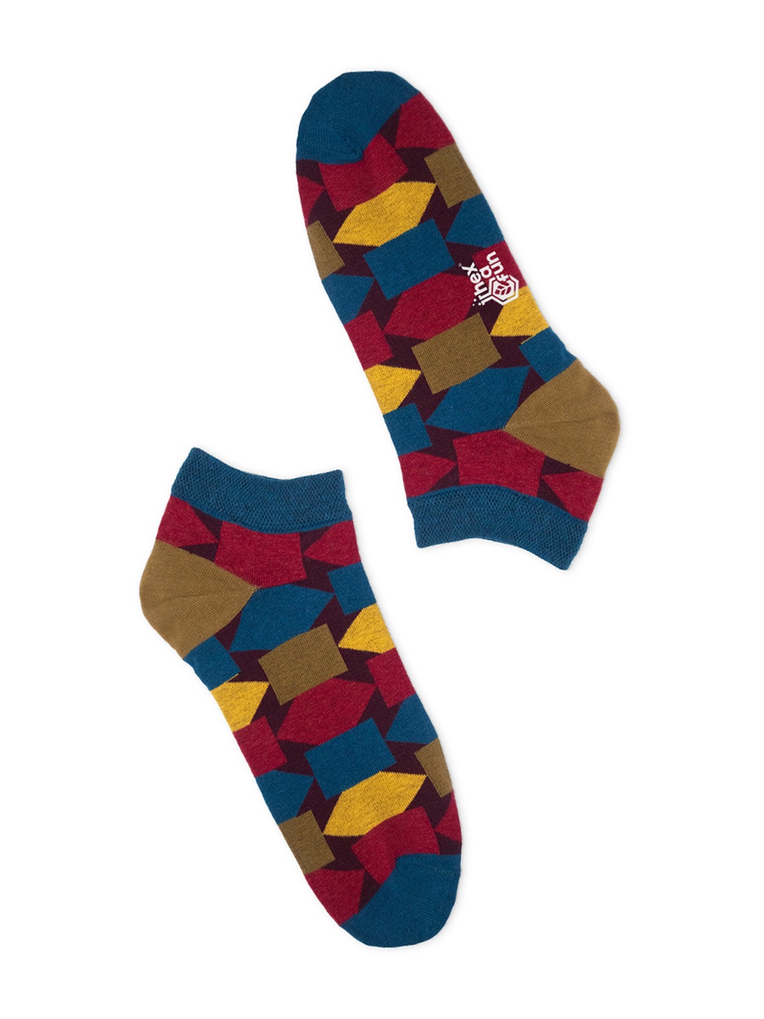 

hexafun Blue & Maroon Geometric Printed Pure Organic Cotton Ankle Length Socks