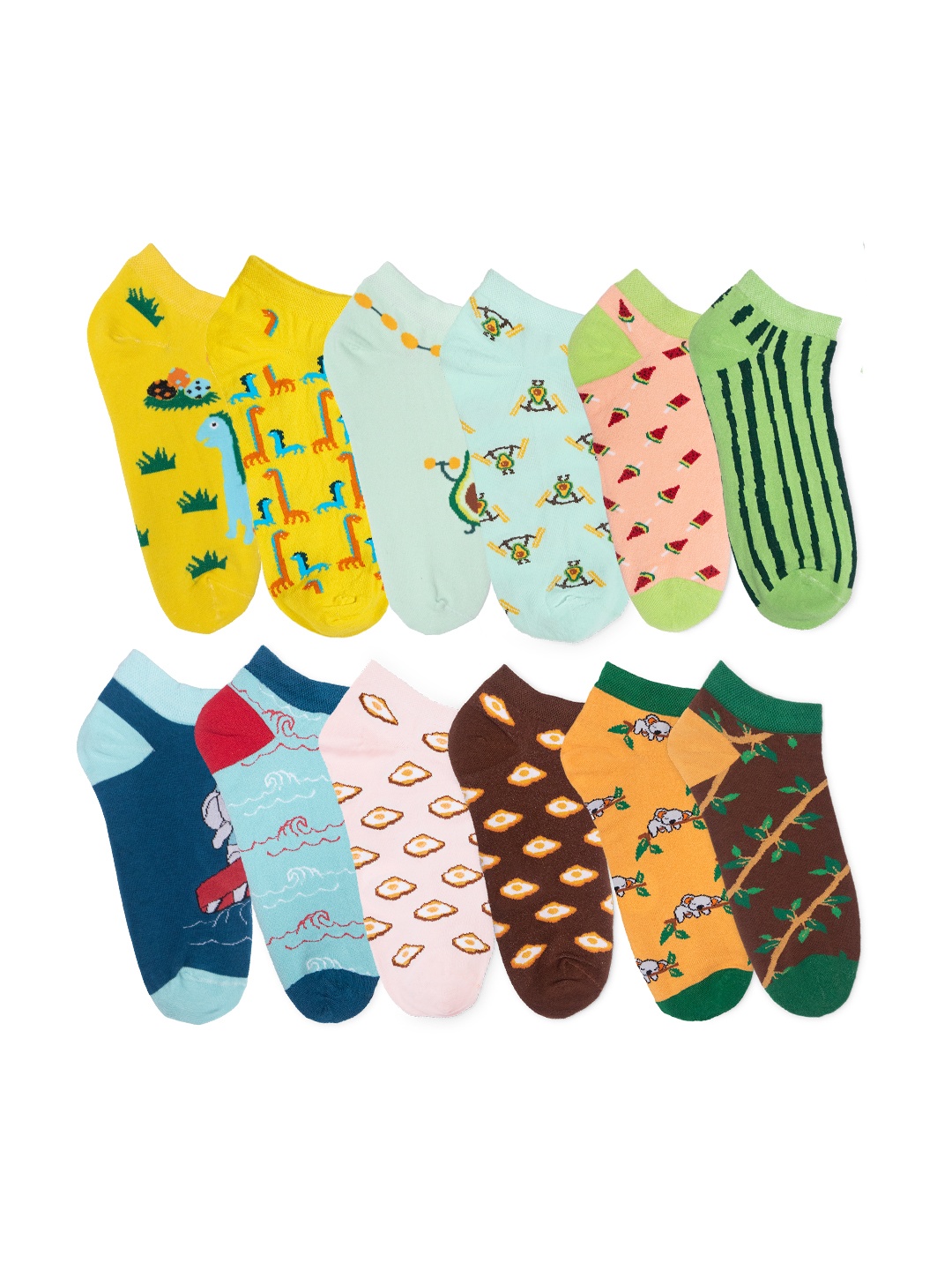 

hexafun Pack Of 12 Patterned Ankle Length Organic Cotton Socks, Yellow