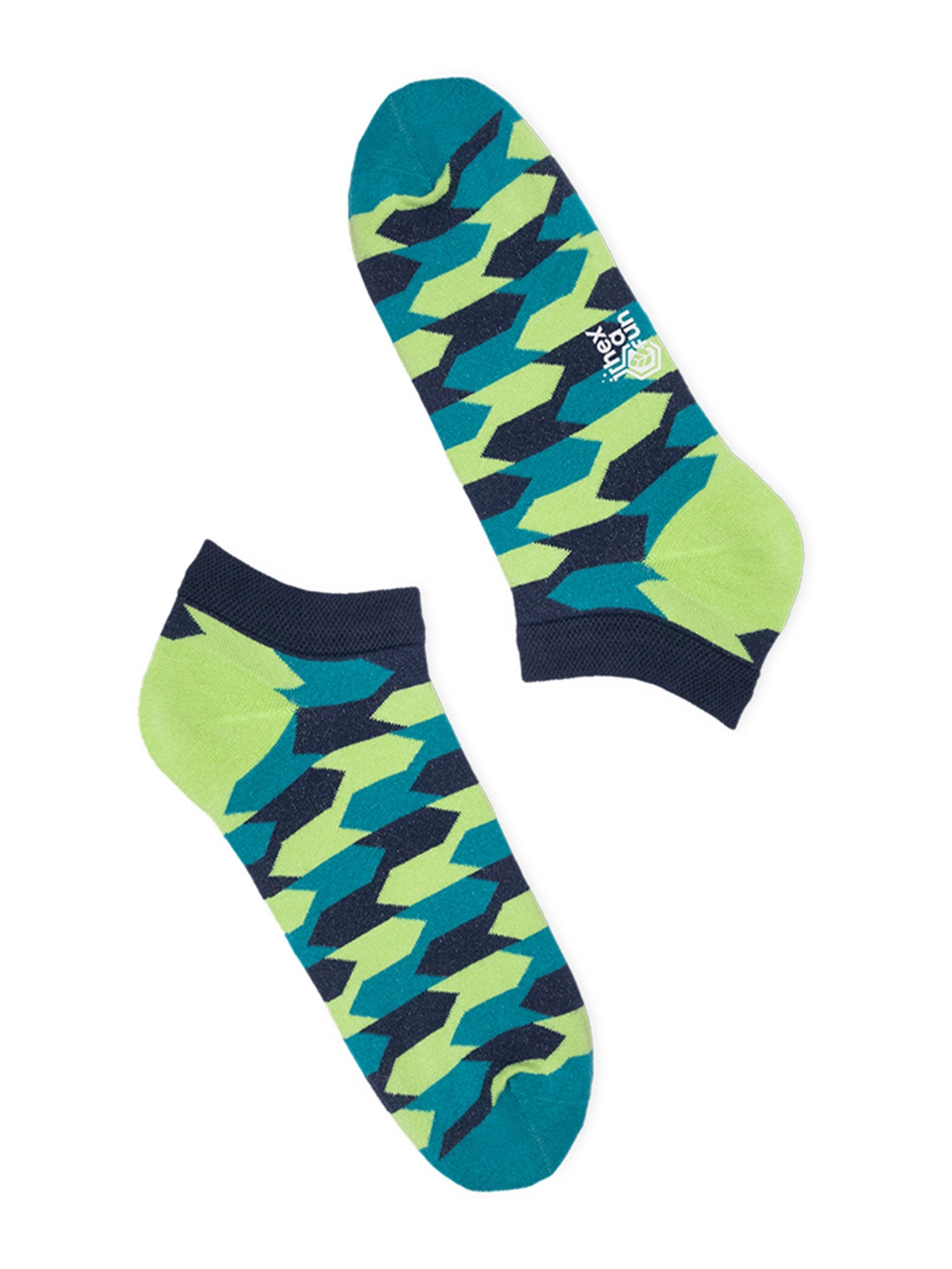 

hexafun Blue & Green Patterned Ankle-Length Pure Organic Cotton Socks