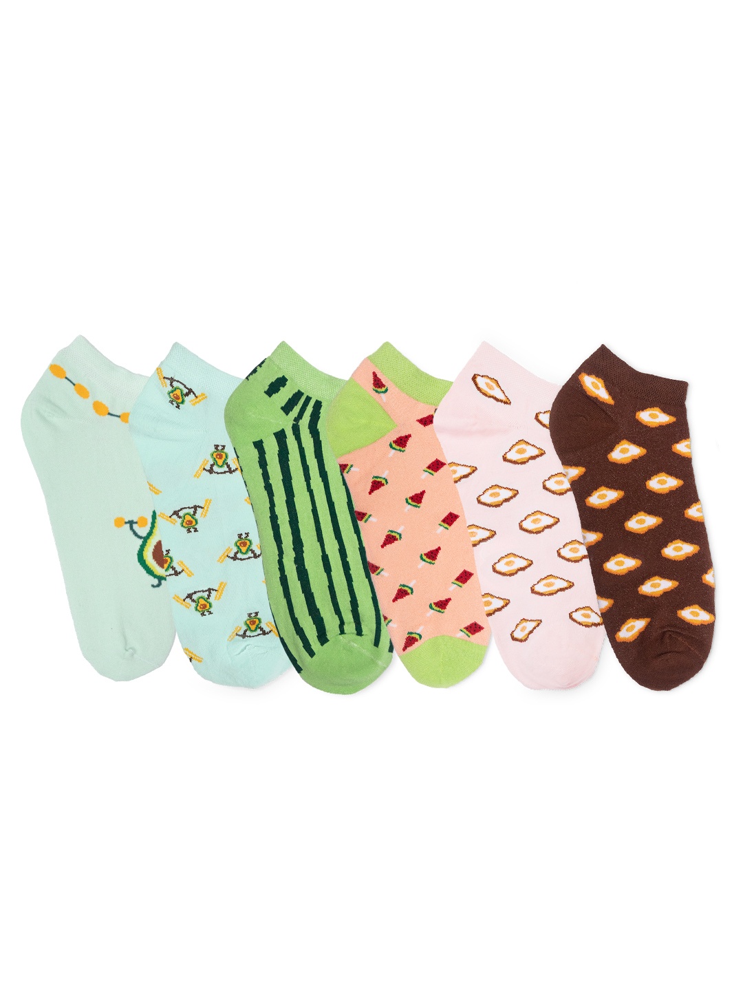 

hexafun Pack of 6 Patterned Ankle-Length 100% Organic Cotton Socks, Brown