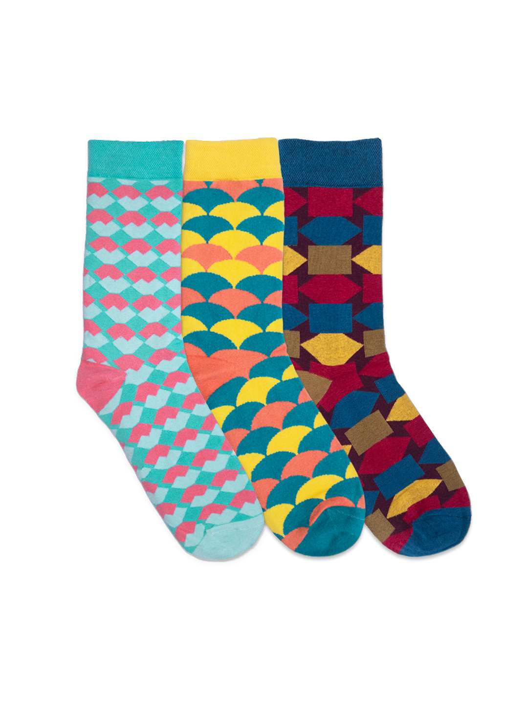 

hexafun Pack Of 3 Assorted Organic Cotton Crew-Length Socks