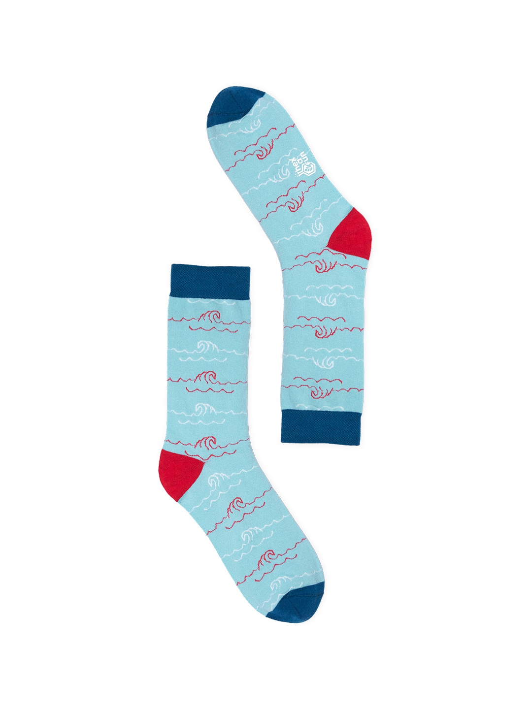

hexafun Elephant waves Blue & Red Patterned Organic Cotton Calf-Length Socks