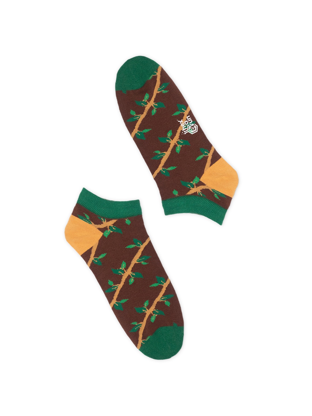 

hexafun Brown & Green Patterned Pure Cotton Ankle-Length Socks