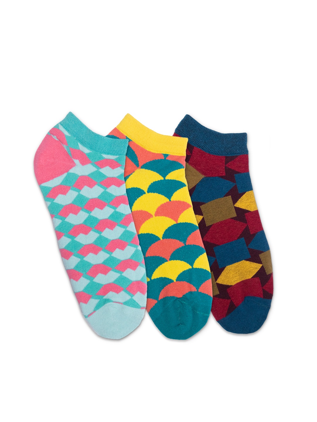 

hexafun Geometry Series 1 Pack Of 3 Patterned Pure Cotton Ankle-Length Socks, Multi