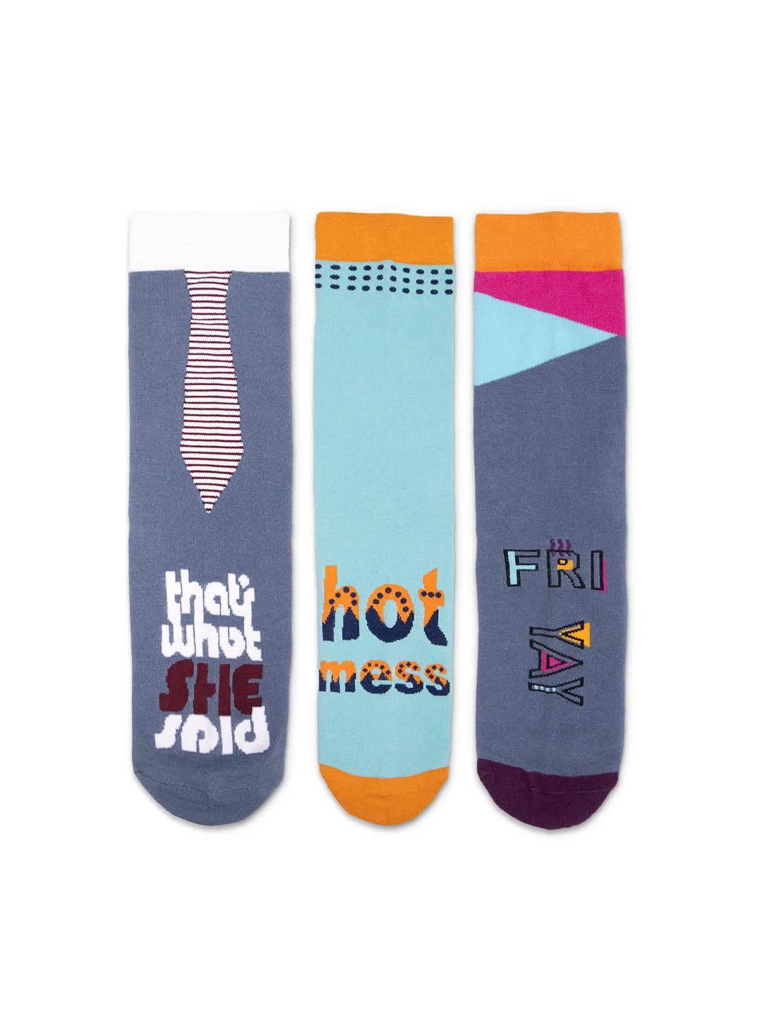 

hexafun Pack Of 3 Patterned Above Ankle-Length Pure Organic Cotton Socks, Purple