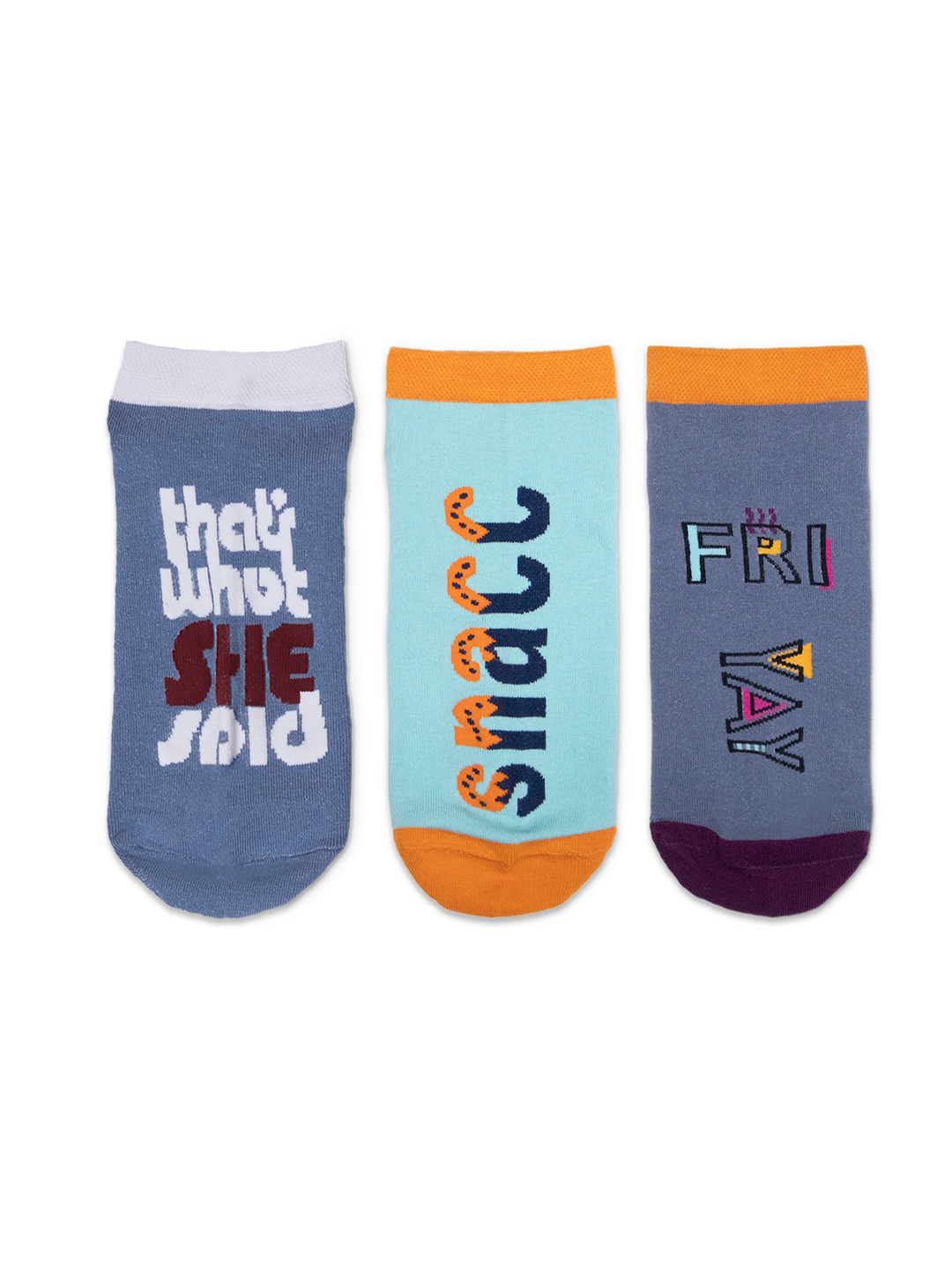 

hexafun Pack of 3 Assorted Patterned Ankle-Length Organic Cotton Socks