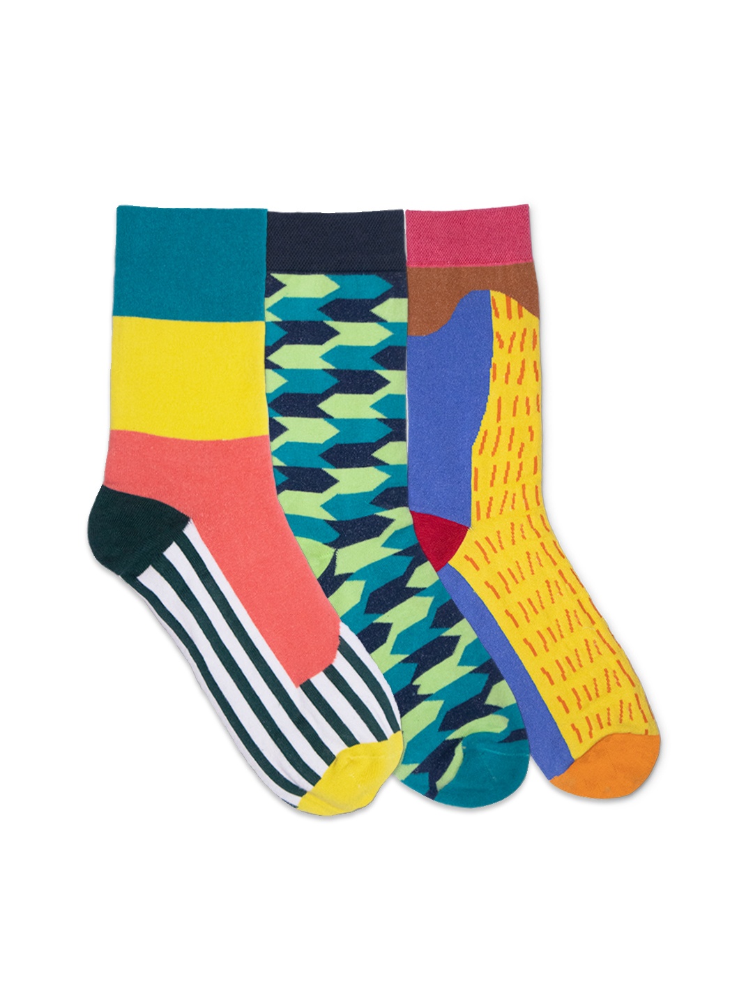 

hexafun Geometry Pack Of 3 Patterned Pure Organic Cotton Socks, Green