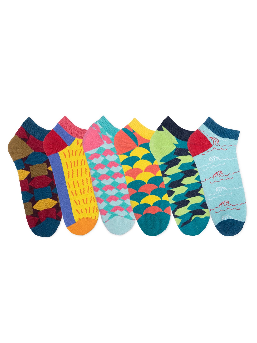 

hexafun Pack Of 6 Assorted Ankle-Length Pure Cotton Socks, Multi