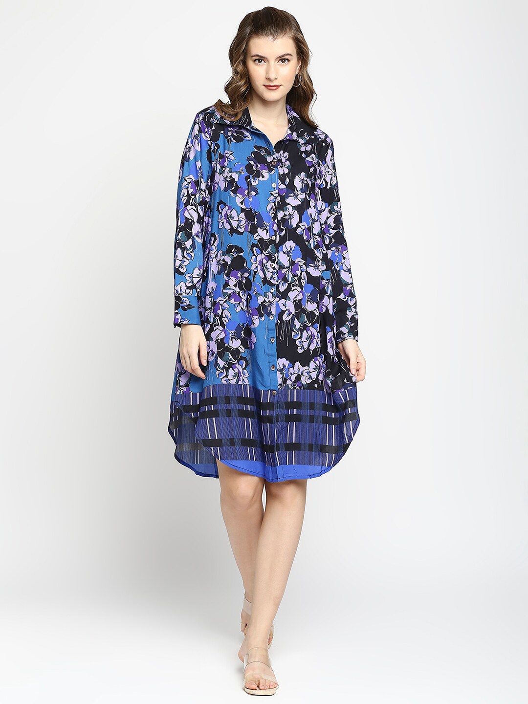 

Cloth Haus India Blue Floral Ethnic Shirt Dress