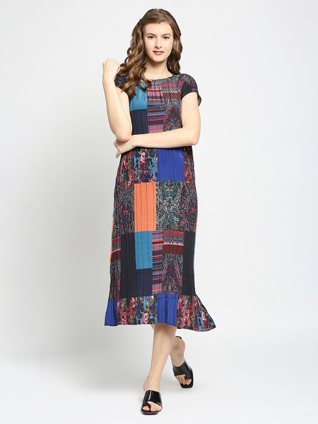 

Cloth Haus India Navy Blue Ethnic Sheath Midi Dress
