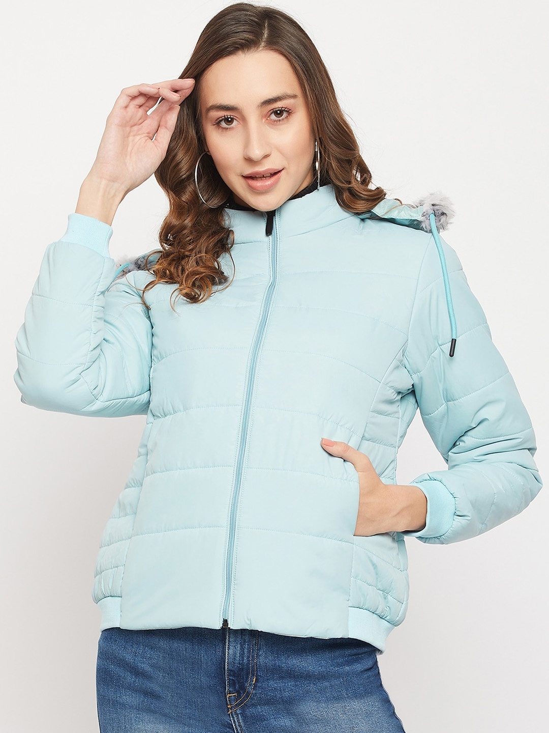 

Camey Women Blue Lightweight Hooded Puffer Jacket