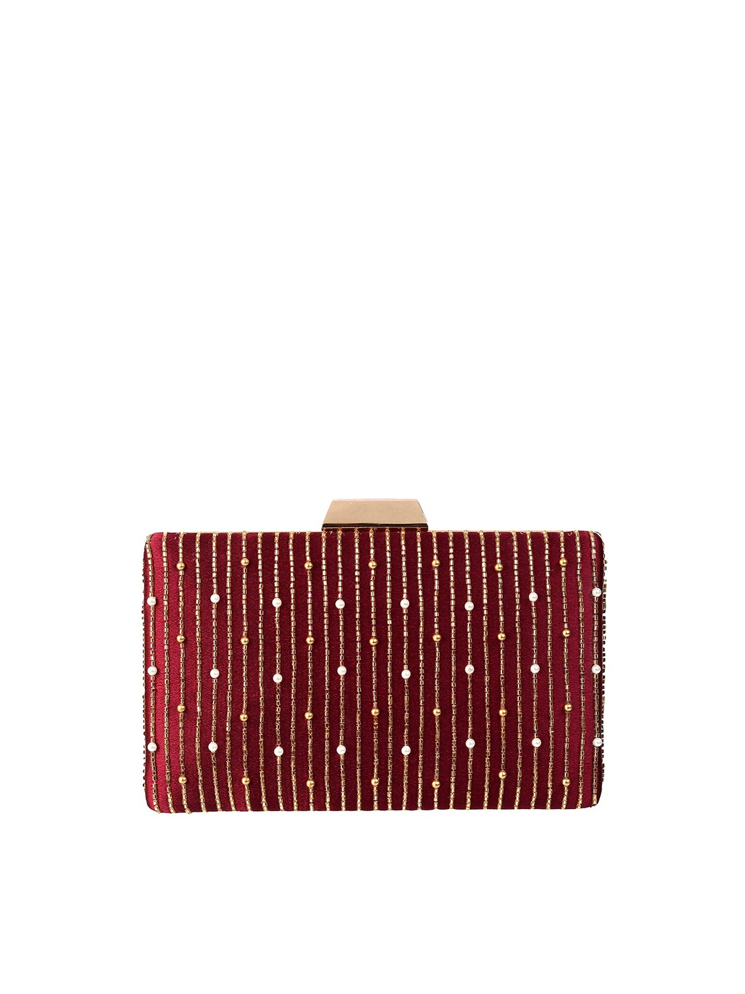 

WALKWAY by Metro Maroon & Gold-Toned Embellished Box Clutch