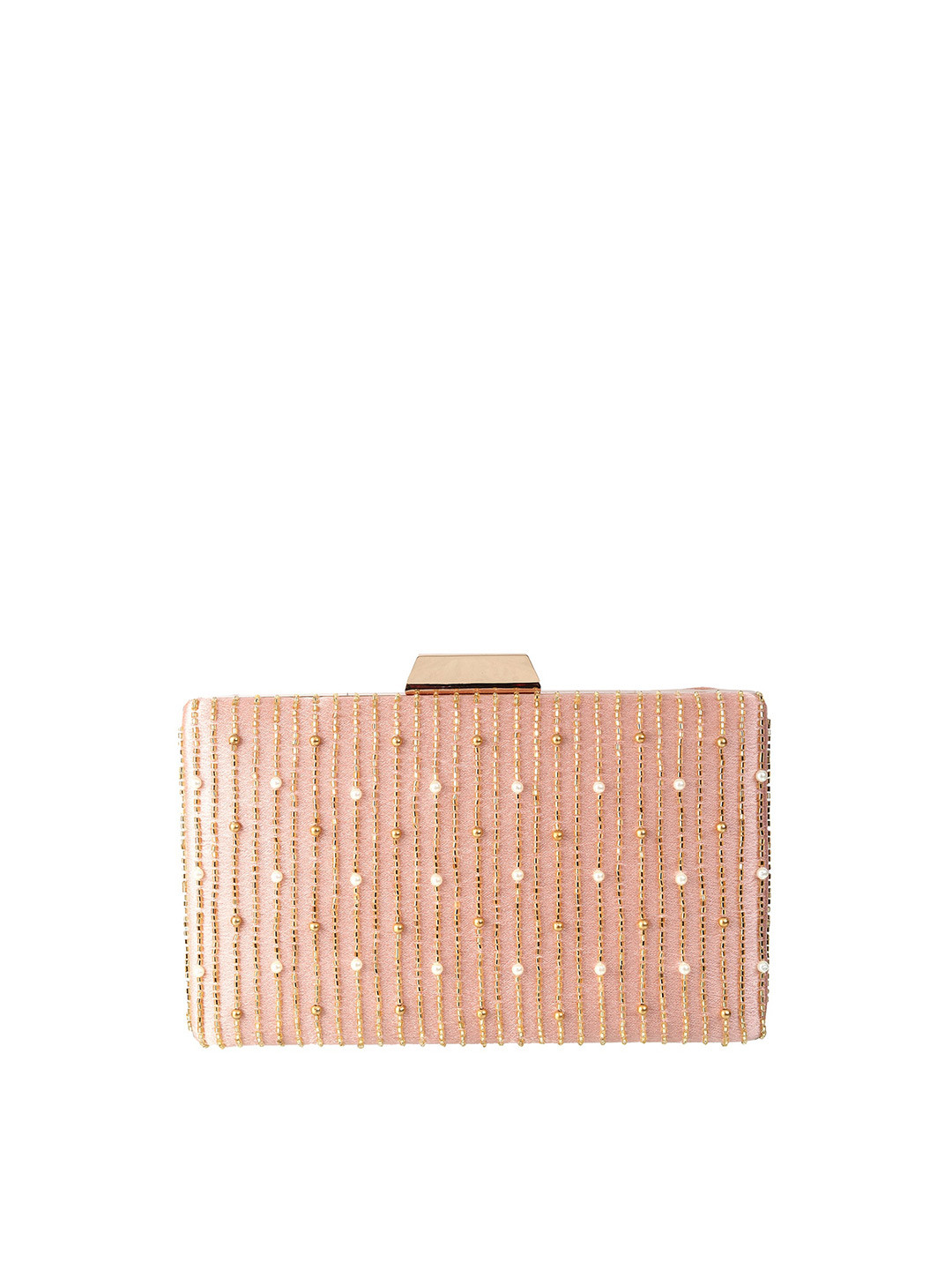 

WALKWAY by Metro Pink & Gold-Toned Embroidered Box Clutch