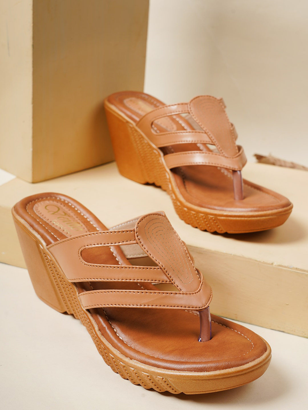 

VEILLE Beige PU Wedge Heels